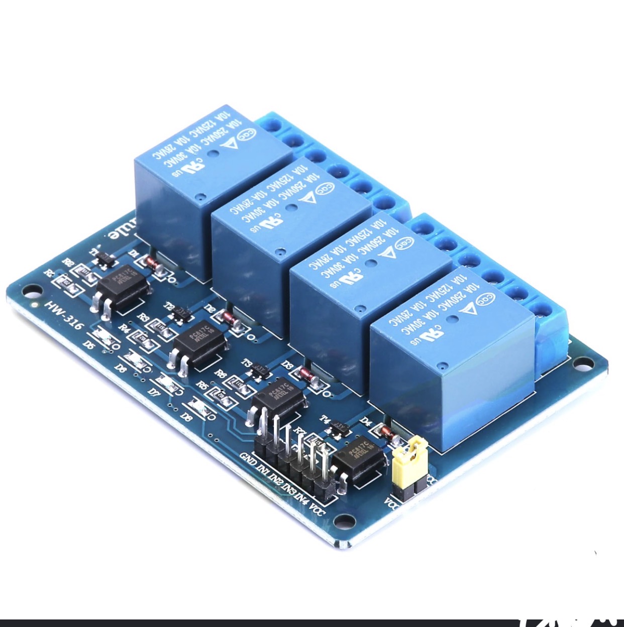 وحدة ريلاي (Relay Module) ذات 4 قنوات تعمل بجهد 5 فولت،